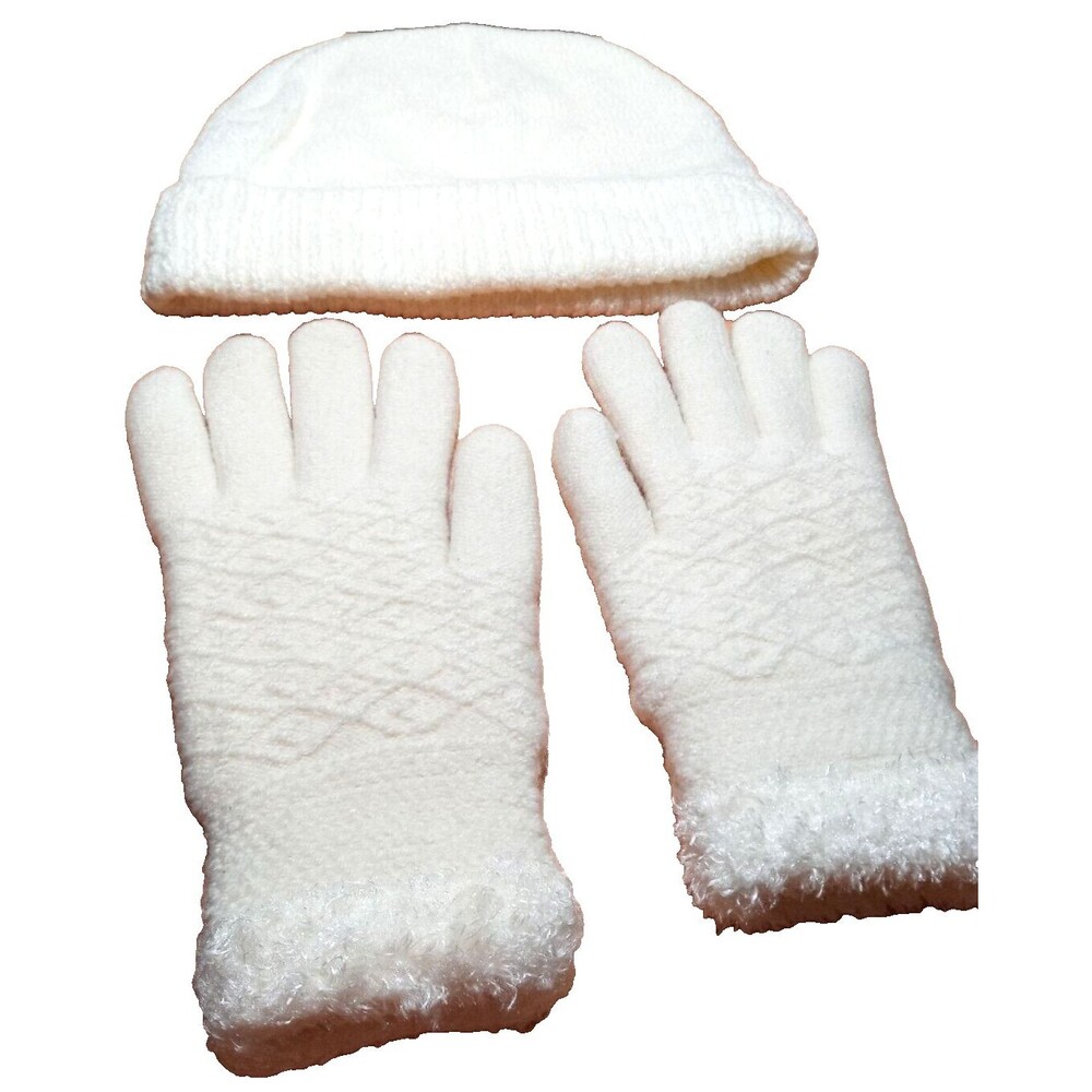 Winter Hat & Matching Gloves Women’s Ivory Cream Nice Warm NOS Beautiful Soft